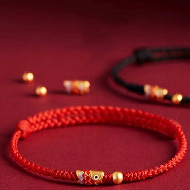 Nimara Ritual 925 Sterling Silver Handmade Koi Fish Wealth Success Braided Rope Bracelet