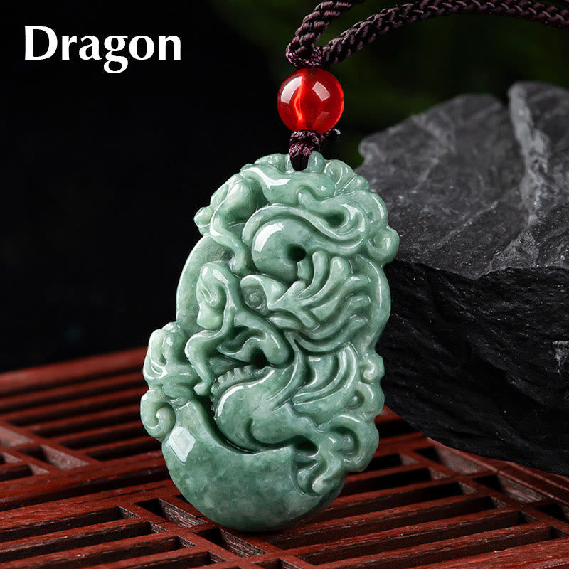 Nimara Ritual Natural Jade 12 Chinese Zodiac Prosperity Necklace Pendant