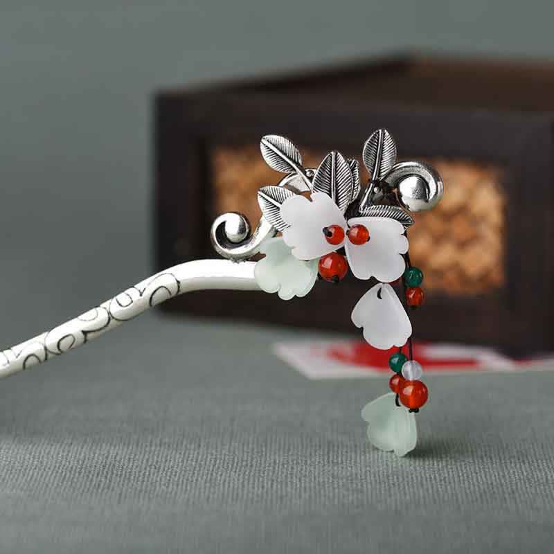 Nimara Ritual Red Agate Flower Leaf Calm Confidence Tassel Hairpin