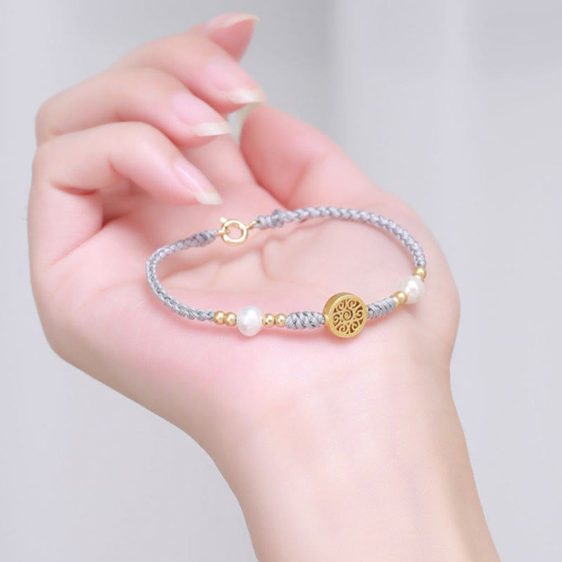 Nimara Ritual Copper Coin Fortune Tree Pearl Luck Blue Rope Braided Bracelet
