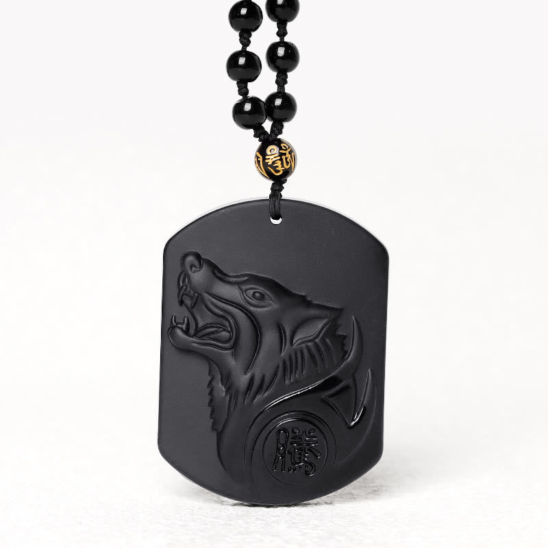 Nimara Ritual Black Obsidian Stone Wolf Purification Pendant Necklace