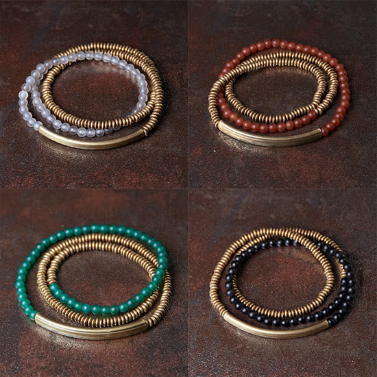 Nimara Ritual Tibetan Various Agate Stone Copper Protection Triple Wrap Bracelet