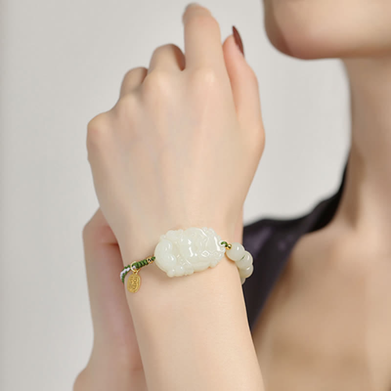 Nimara Ritual 925 Sterling Silver Chinese Zodiac Hetian Jade Happiness Luck String Bracelet