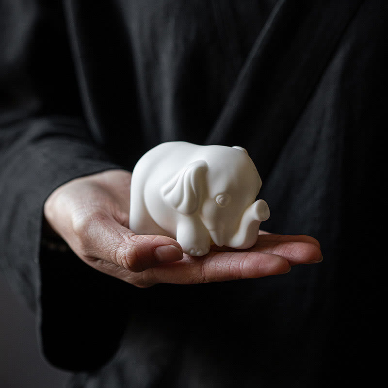 Nimara Ritual Small Elephant Statue White Porcelain Ceramic Strength Home Desk Decoration