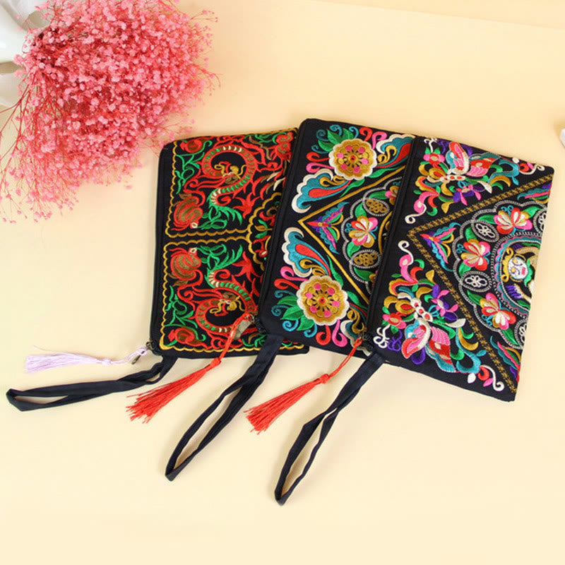 Nimara Ritual Dragon Butterfly Cosmos Flower Embroidery Wallet Shopping Purse