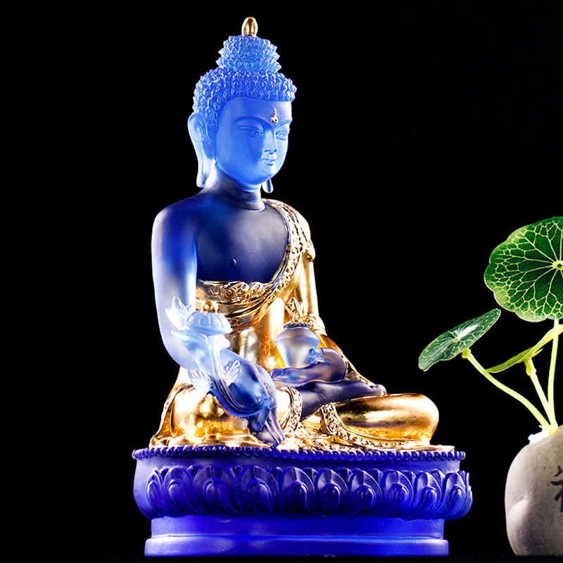Nimara Ritual Medicine Buddha Handmade Liuli Crystal Art Piece Compassion Statue Home Office Offering Decoration