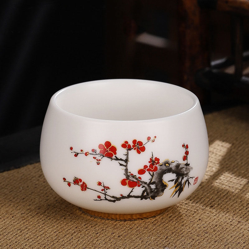 Nimara Ritual Dragon Cicada Bamboo Deer Crane Lotus Plum Flower Ceramic Teacup Kung Fu Tea Cup Bowl 185ml