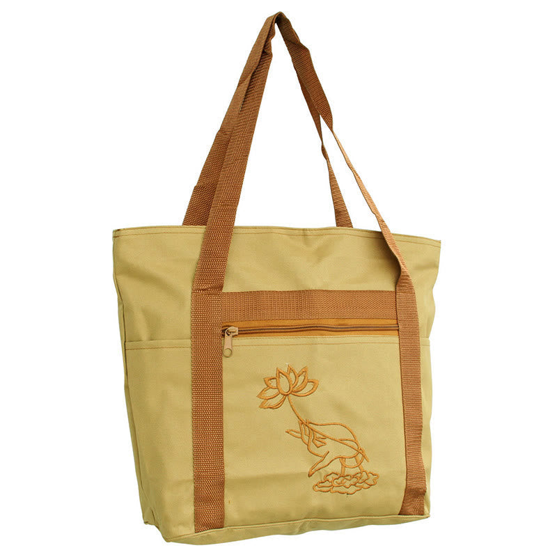 Nimara Ritual Spiritual Mind Practice Lotus Embroidery Pattern Canvas Shoulder Bag Tote Bag