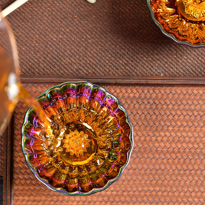 Nimara Ritual Lotus Peacock Inlaid Multicolored Chinese Jianzhan Ceramic Teacup Kung Fu Tea Cup