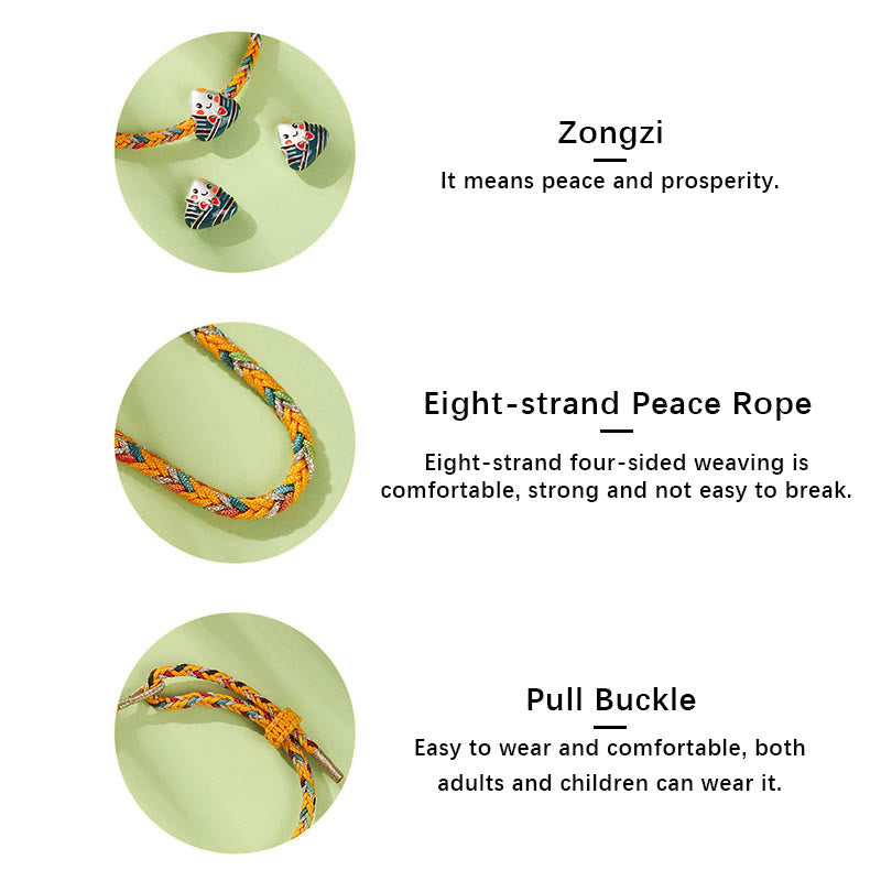 Nimara Ritual 925 Sterling Silver Dragon Boat Festival Zongzi Pattern Luck Handmade Multicolored Rope Child Adult Bracelet