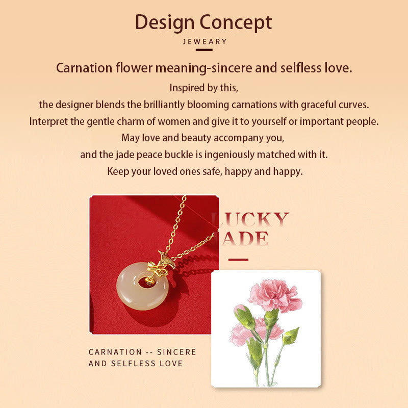 Nimara Ritual 925 Sterling Silver Natural Hetian Jade Carnation Flower Prosperity Necklace Pendant