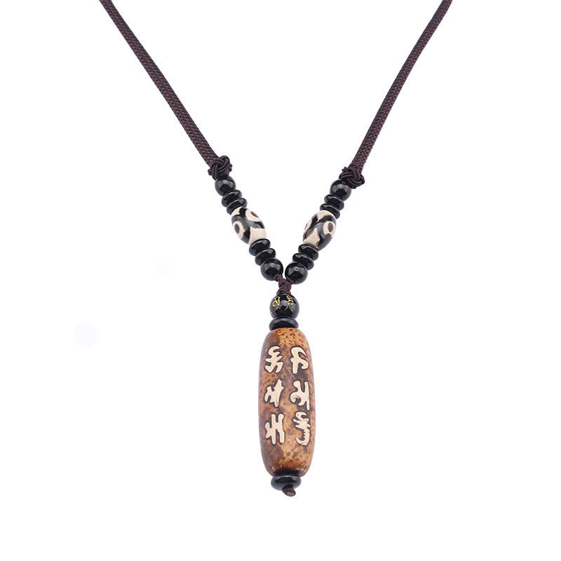 Nimara Ritual Tibet Om Mani Padme Hum Dzi Bead Avalokitesvara Pattern Wealth Necklace Pendant