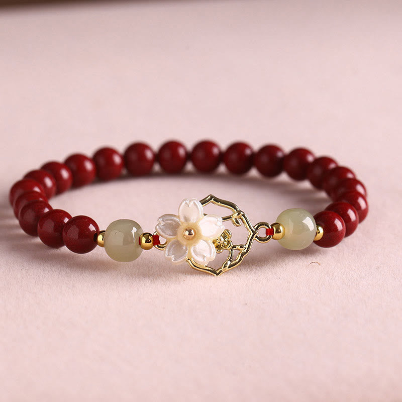 Nimara Ritual Natural Cinnabar Jade Beaded Tridacna Stone Flower Blessing Bracelet