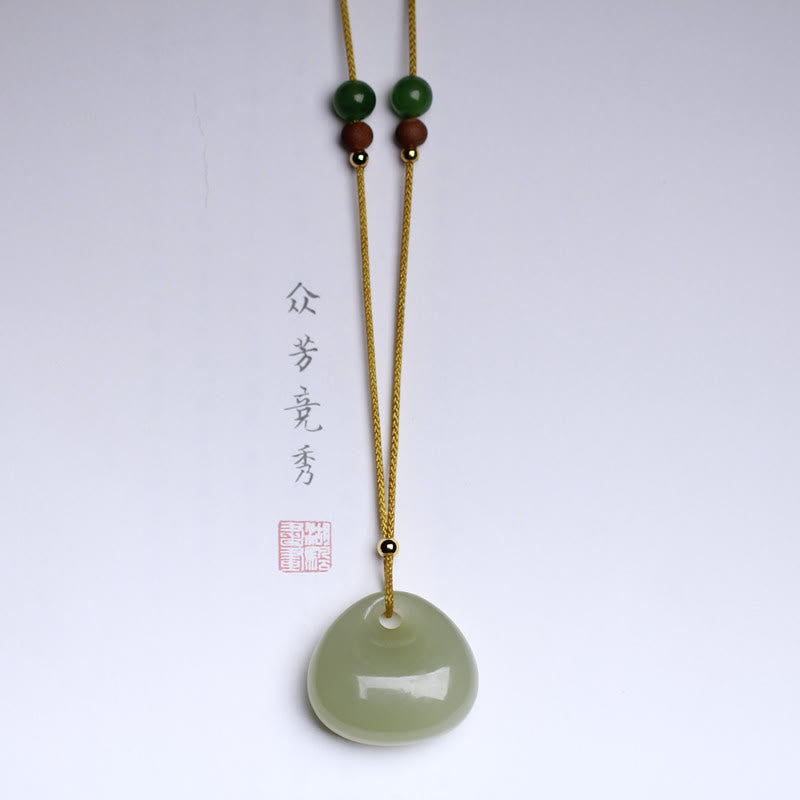 Nimara Ritual Natural Hetian Jade Small Bag Pattern Prosperity String Necklace Pendant