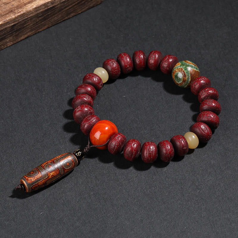 Nimara Ritual Tibet Bodhi Seed Dzi Bead Dancing Lion Luck Bracelet Wrist Mala