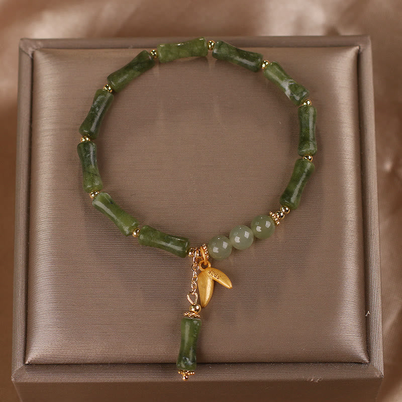 Nimara Ritual Green Bamboo Jade Leaf Pattern Wealth Luck Bracelet