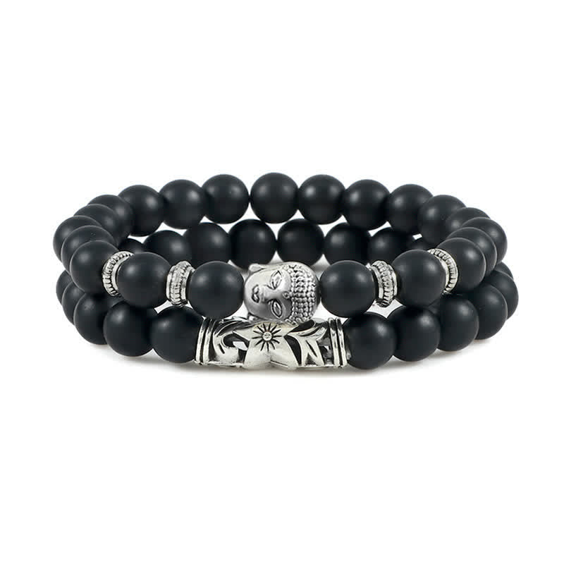 Nimara Ritual 2Pcs Natural Crystal Agate Buddha Protection Bracelet