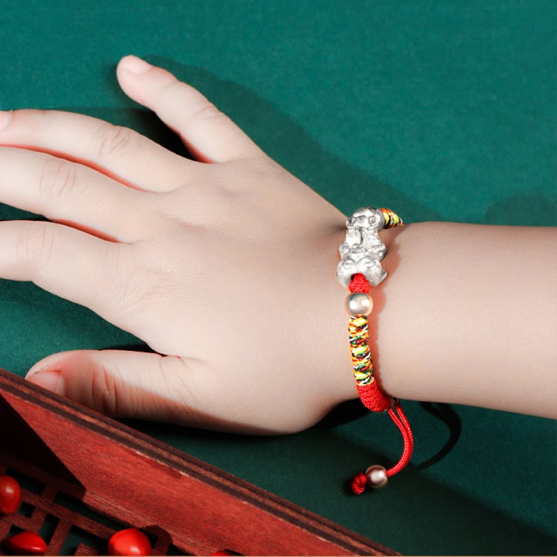 Nimara Ritual 999 Sterling Silver PiXiu Wealth King Kong Knot String Braided Kids Child Bracelet