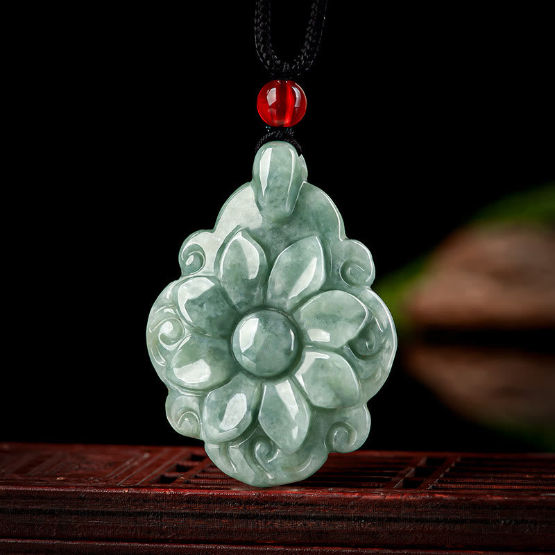 Nimara Ritual Natural Jade Kalanchoe blossfeldiana Flower Pattern Luck Necklace Pendant