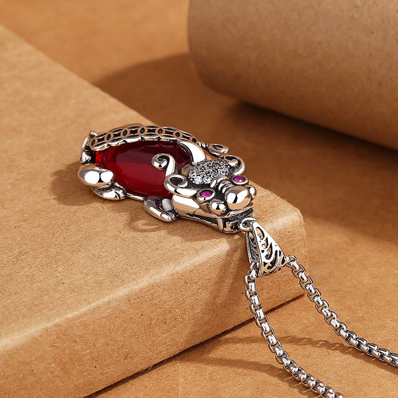 Nimara Ritual PiXiu Garnet Copper Coin Wealth Luck Necklace Pendant