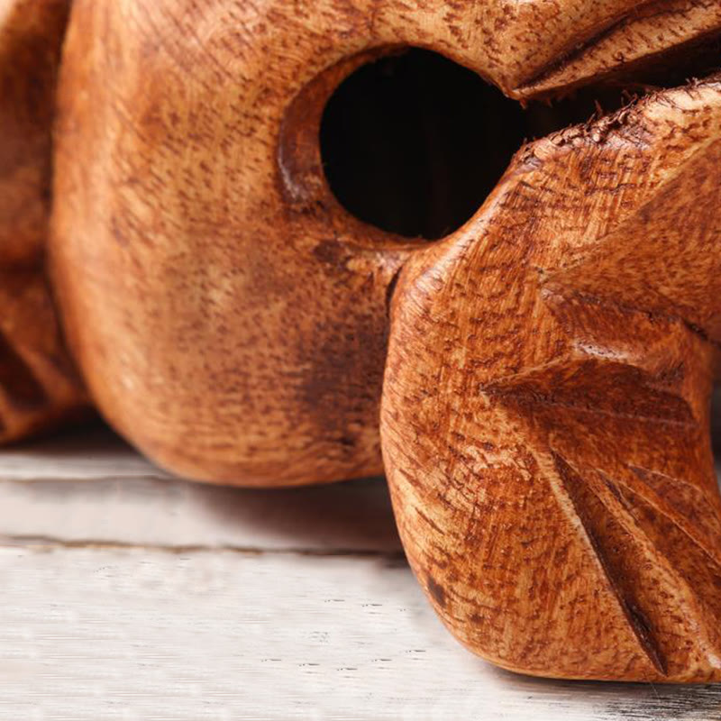 Nimara Ritual Handcrafted FengShui Wealth Luck Frog Mini Wooden Croaking Frog Guiro Decoration