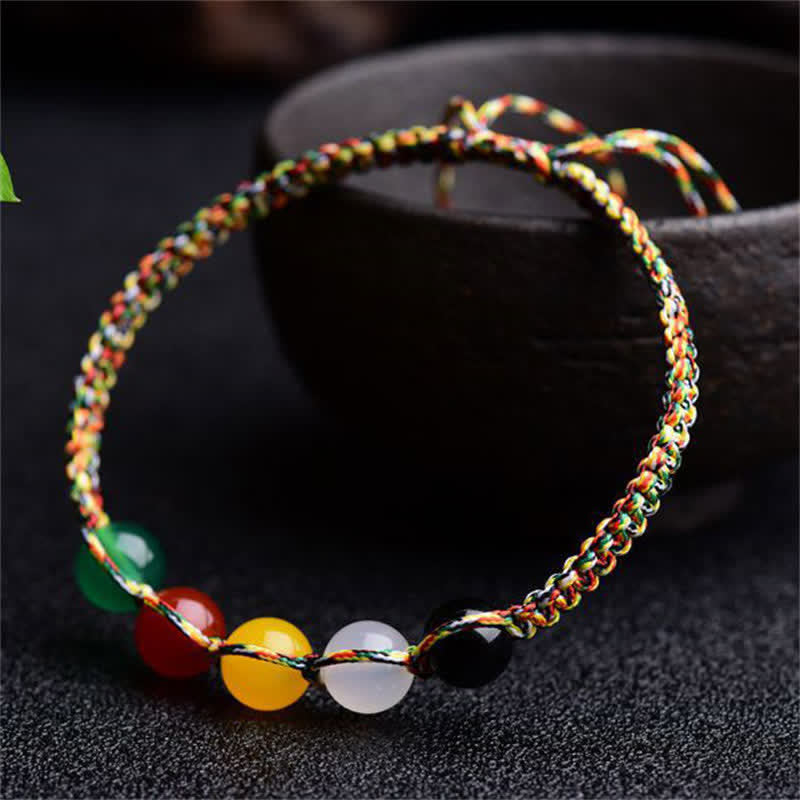 Nimara Ritual Colorful Agate Metal Wood Water Fire Earth Five Elements String Bracelet