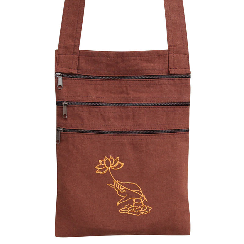 Nimara Ritual Spiritual Mind Practice Lotus Embroidered Cotton Shoulder Bag Crossbody Bag