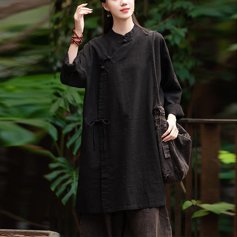 Nimara Ritual Vintage Cotton Linen Blouse Women Long Sleeve Shirt Chinese Hanfu Top