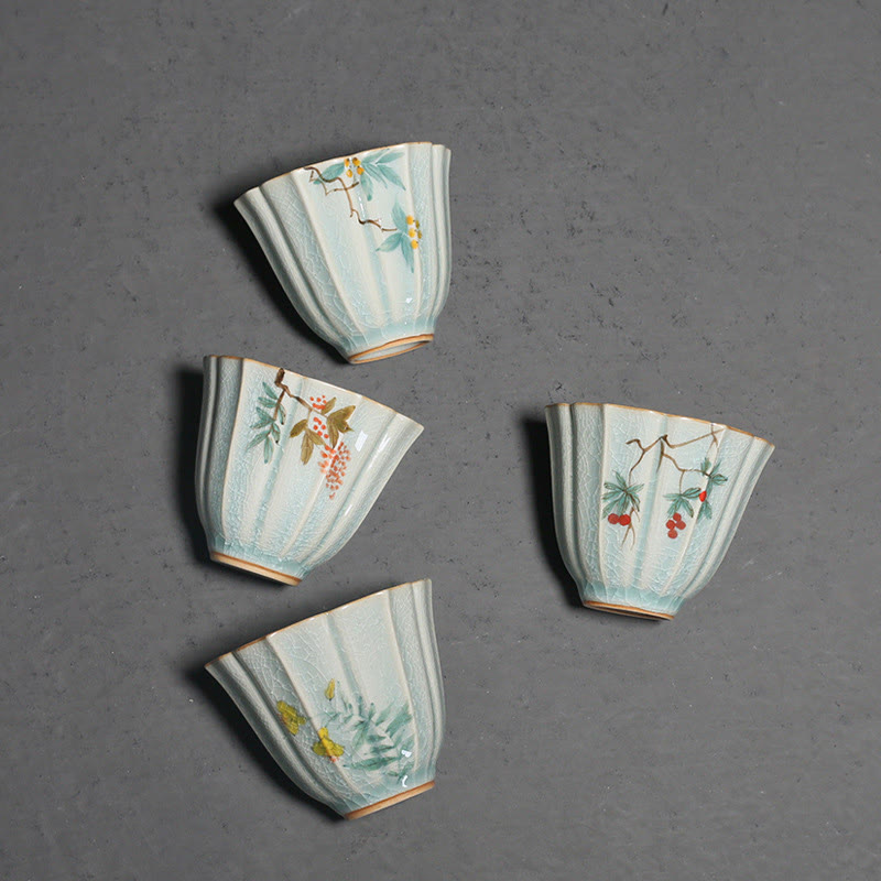 Nimara Ritual Loquat Dogwood Hawthorn Morning Glory Ceramic Teacup Kung Fu Tea Cup