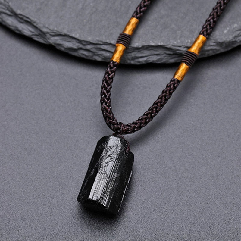 Nimara Ritual Natural Black Tourmaline Positive Rope Necklace Pendant