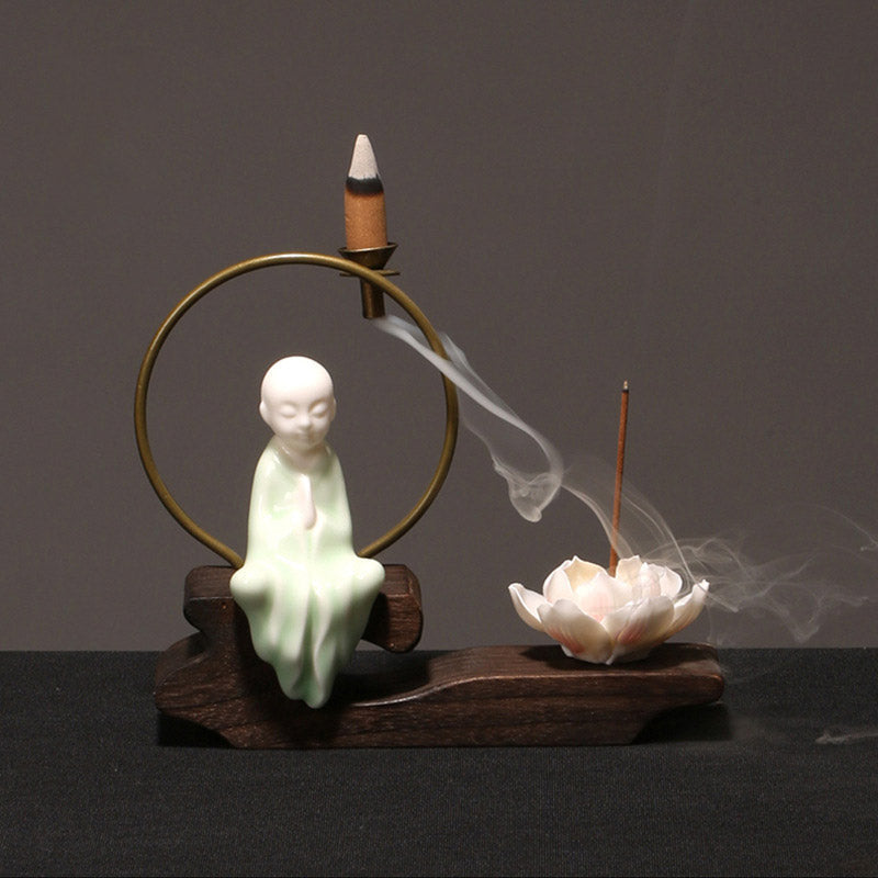 Nimara Ritual Ceramic Lotus Healing Meditation Incense Burner Decoration
