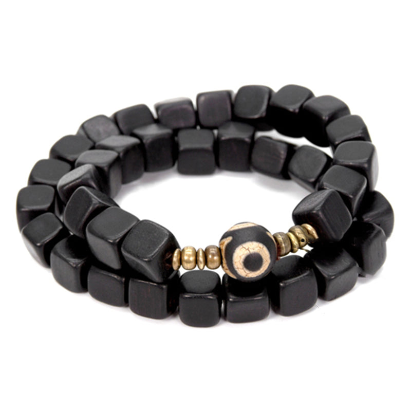 Nimara Ritual Ebony Wood Dzi Bead Copper Peace Couple Bracelet