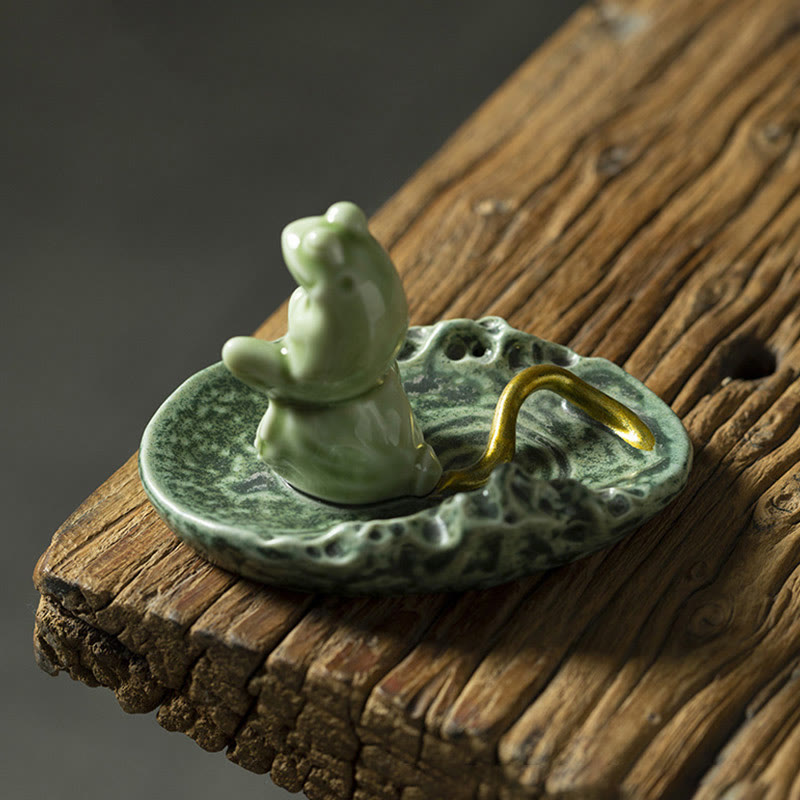 Nimara Ritual Leaf Meditation Frog Pattern Healing Ceramic Incense Burner Decoration