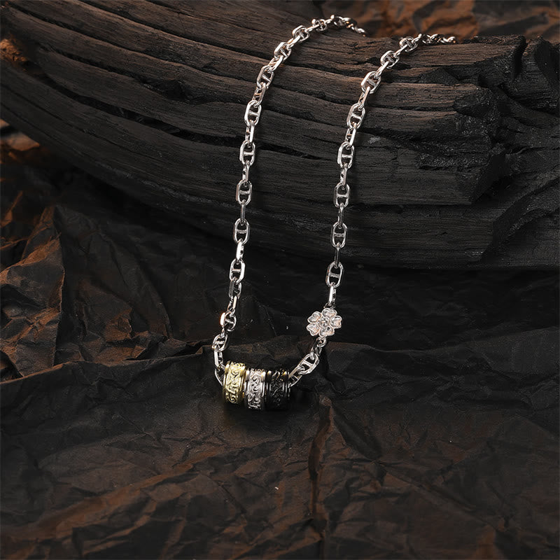 Nimara Ritual 925 Sterling Silver Retro Tang Dynasty Flower Design Luck Energy Chain Necklace Pendant