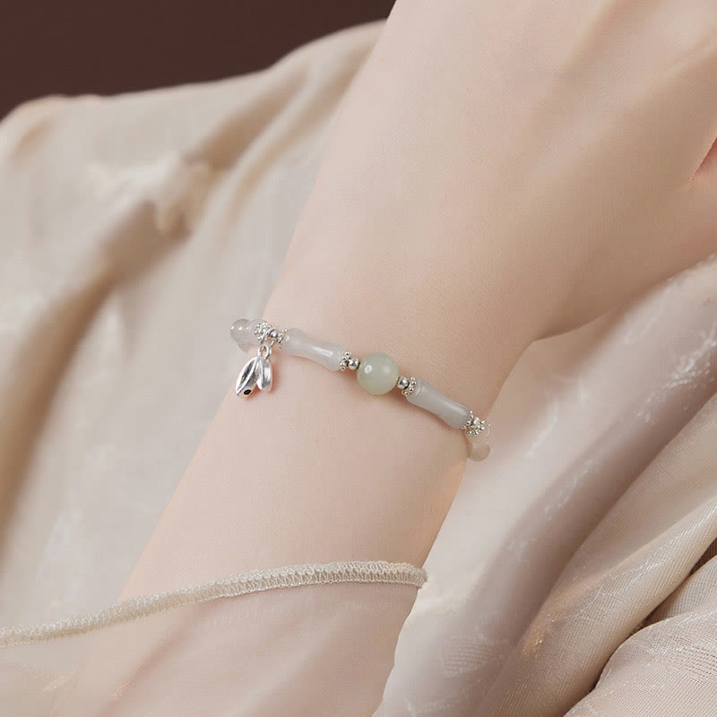 Nimara Ritual 925 Sterling Silver Natural Tianshan Jade Bamboo Charm Luck Bracelet