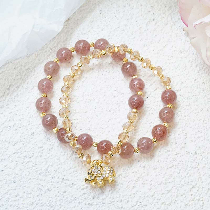 Nimara Ritual Rose Quartz Elephant Healing Energy Charm Bracelet