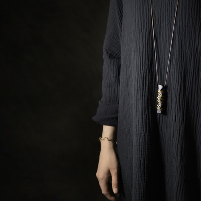 Nimara Ritual Tibet Ebony Wood Brass Balance Peace Necklace Pendant