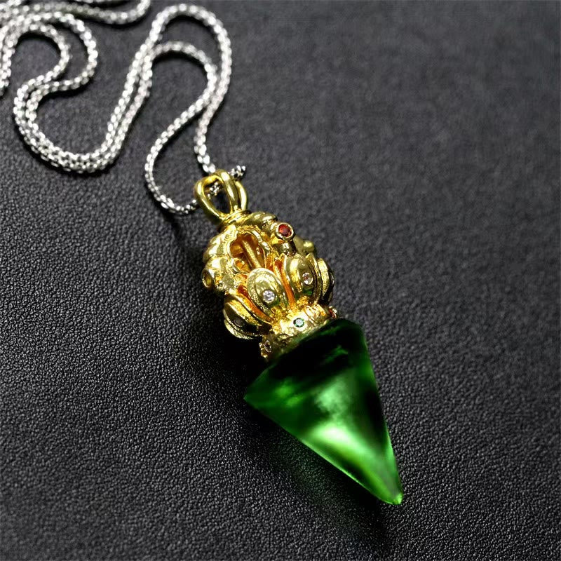 Nimara Ritual Tibetan Dorje Vajra 4 Prong Lotus Liuli Crystal Strength Necklace Pendant