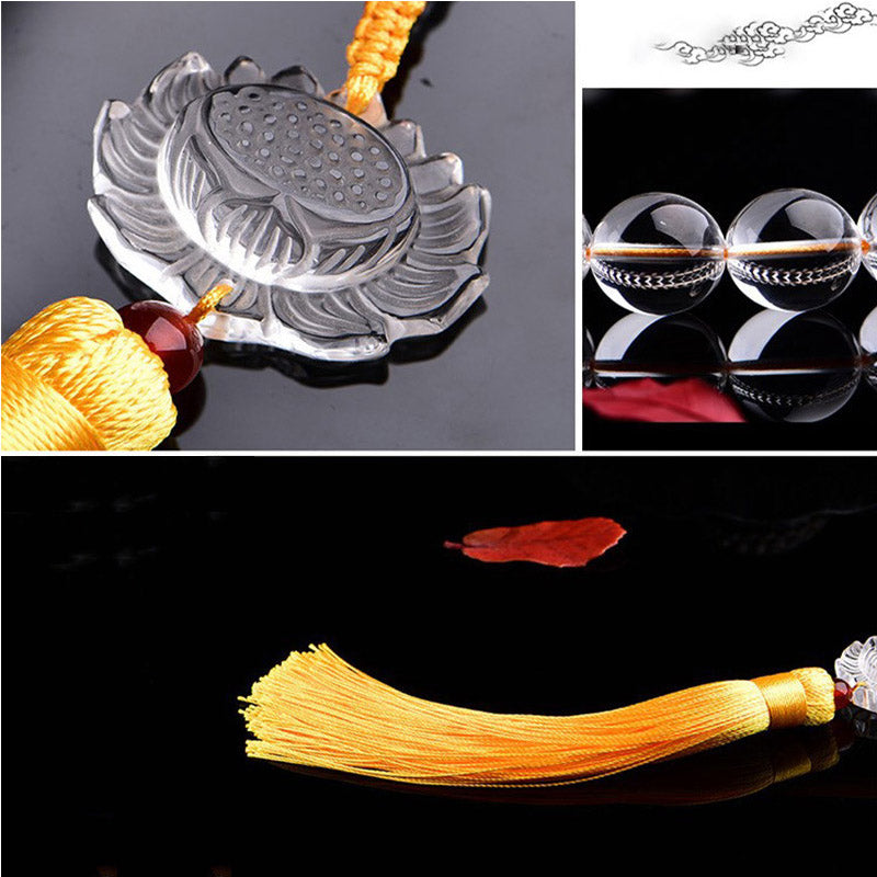 Nimara Ritual Natural White Crystal Lotus Wrist Mala Meditation Tassels Pocket Mala Car Decoration