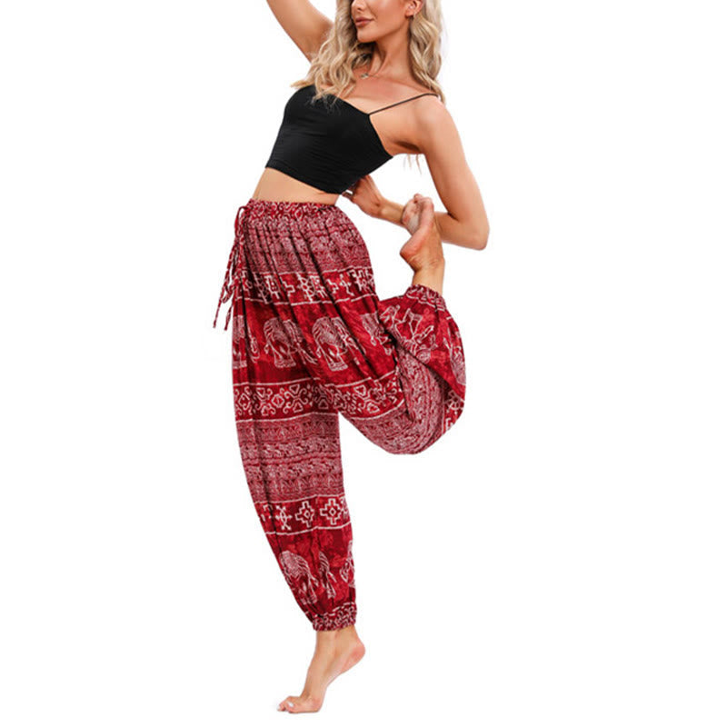 Nimara Ritual Elephant Geometry Pattern Casual Loose Harem Trousers Women's Yoga Pants