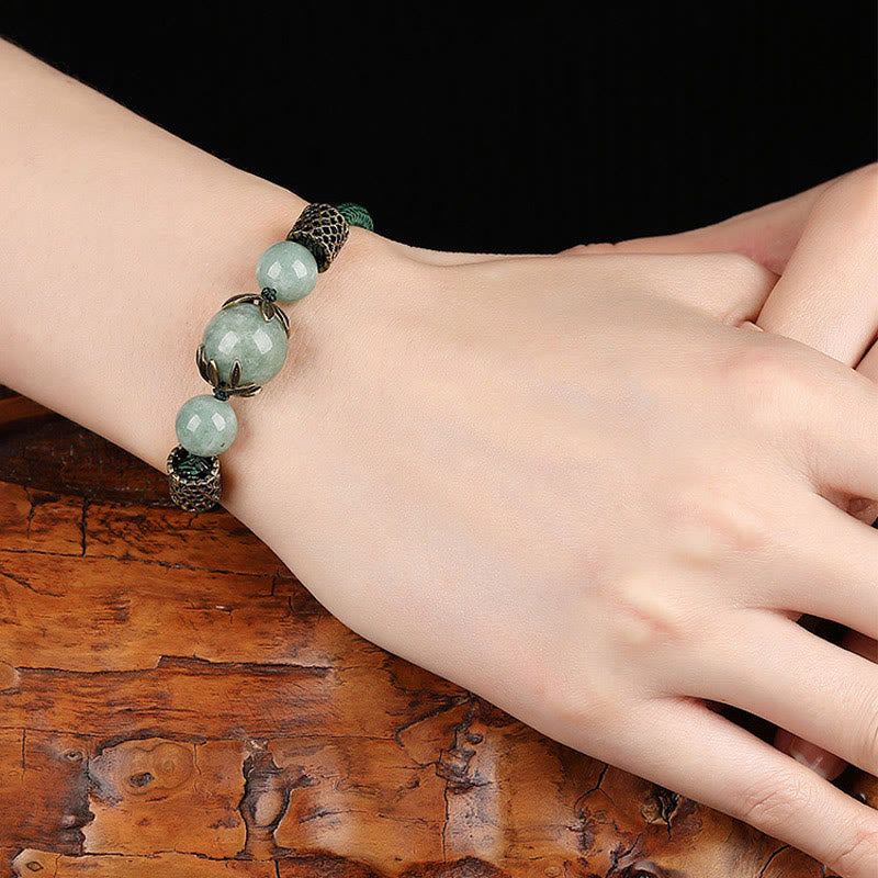 Nimara Ritual Handmade Green Rope Luck Jade Bead Prosperity Bracelet