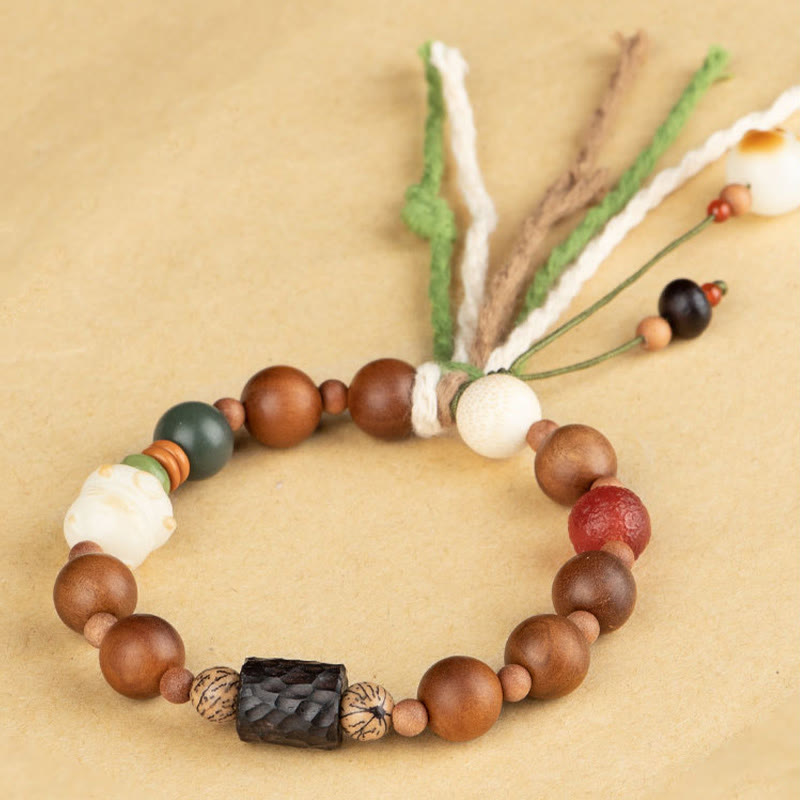 Nimara Ritual Lightning Strike Wood Bodhi Seed Cat Paw Claw Auspiciousness Protection Tassel Bracelet
