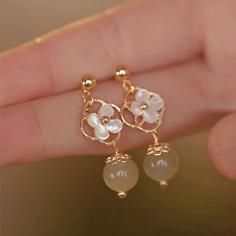 Nimara Ritual Tridacna Stone Flower Jade Bead Blessing Drop Earrings