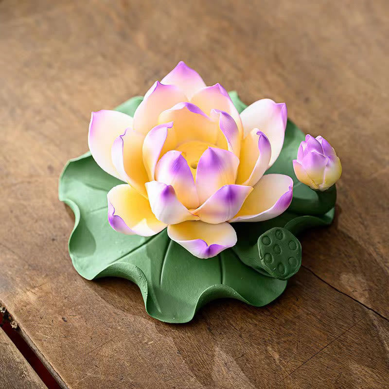 Nimara Ritual Lotus Flower Leaf Pod Spiritual Healing Ceramic Stick Incense Burner Decoration