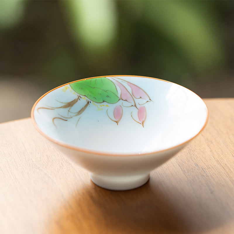 Nimara Ritual Mandala Flower Koi Fish Lotus Bird Persimmons Teacup Kung Fu Tea Cup 50ml