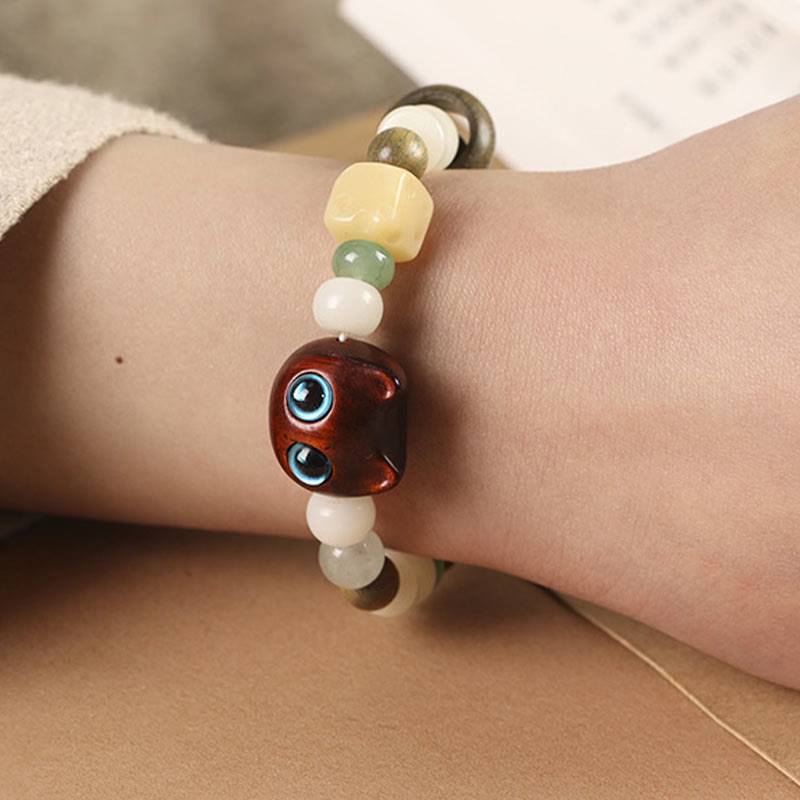 Nimara Ritual Bodhi Seed Green Sandalwood Ebony Wood Small Leaf Red Sandalwood Cat Head Paw Claw Peace Bracelet