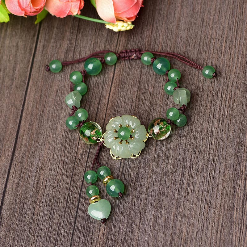 Nimara Ritual Natural Green Jade Luck Dangling Flower Bracelet