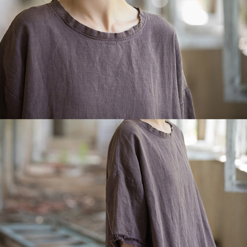 Nimara Ritual Ramie Linen Split Hem Top Women's Half Sleeve T-Shirts