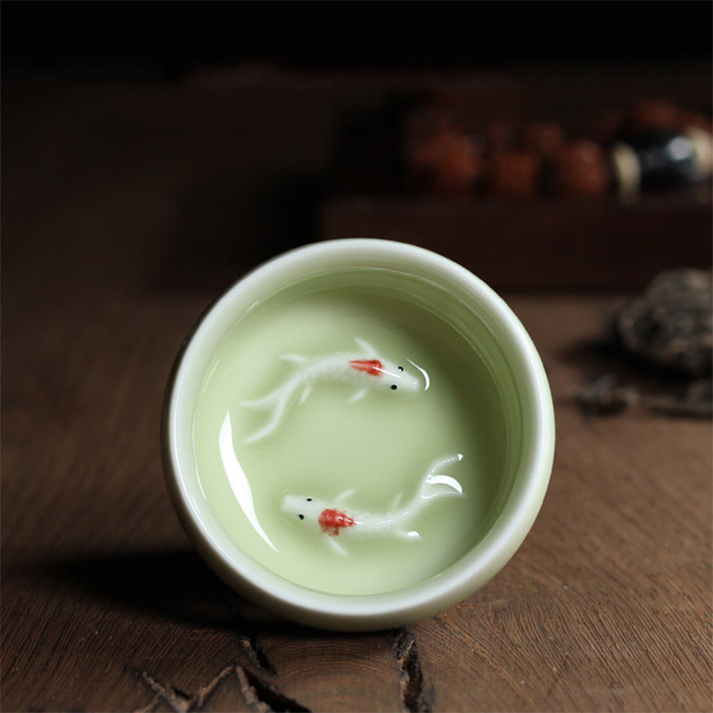 Nimara Ritual Colorful Koi Fish Ceramic Teacup Kung Fu Tea Cup Bowl