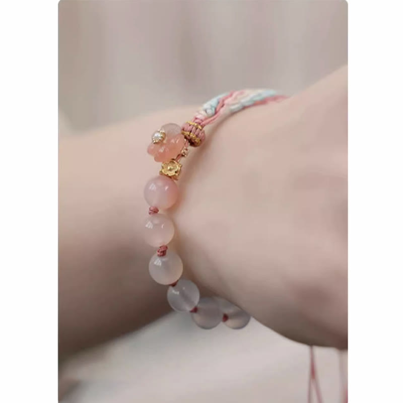 Nimara Ritual Natural Gradient Agate Reincarnation Knot Peach Blossom Wealth Luck Handmade String Bracelet